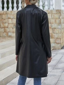 Lapel Collar Single Breasted Dual Pockets PU Coat