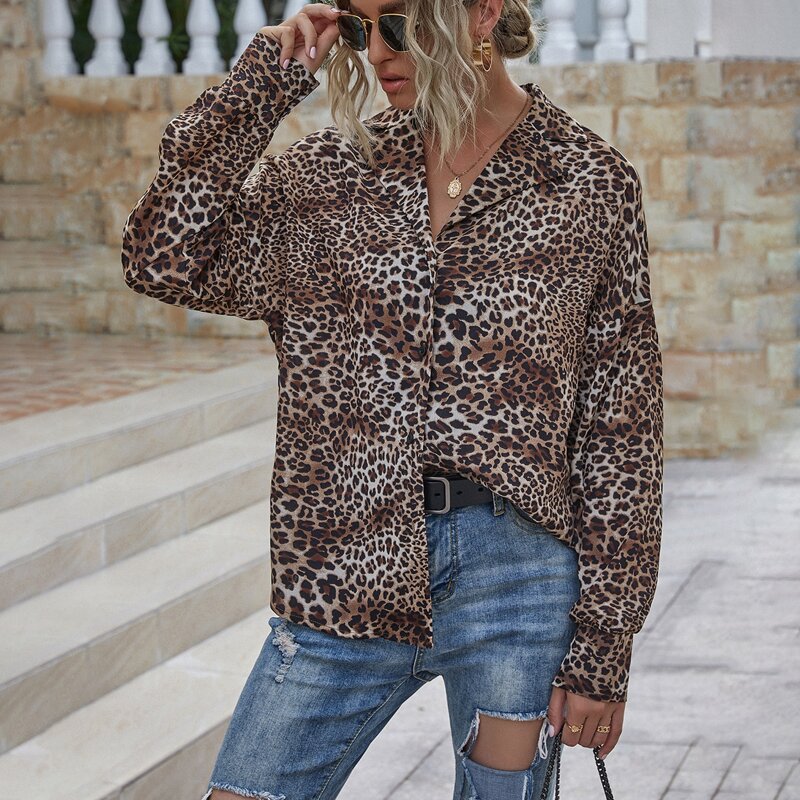 

Leopard Print Drop Shoulder Blouse, Multicolor