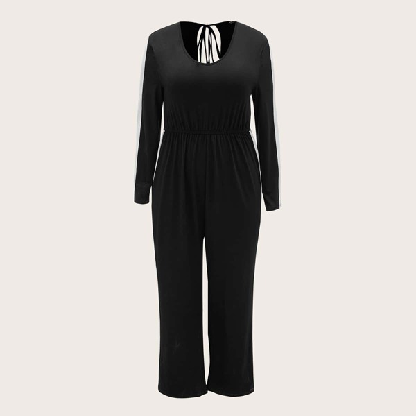 

Plus Solid Tie Back Jumpsuit, Black