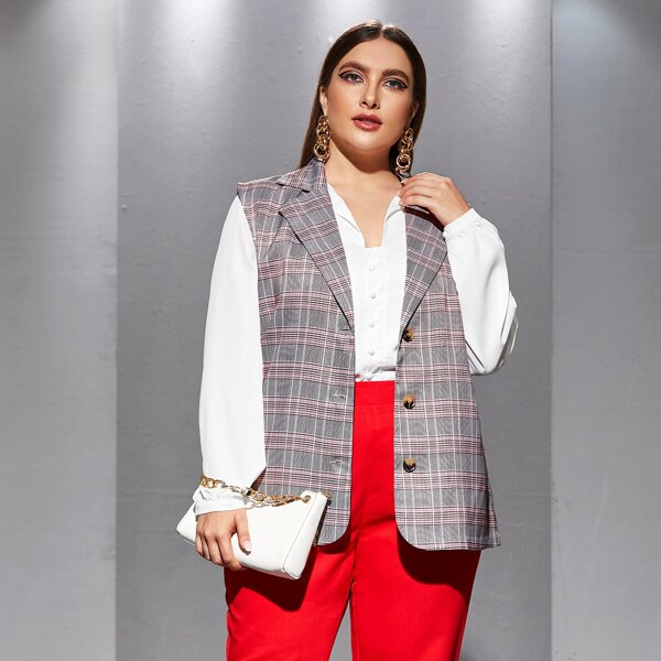 

Plus Plaid Lapel Waistcoat, Multicolor