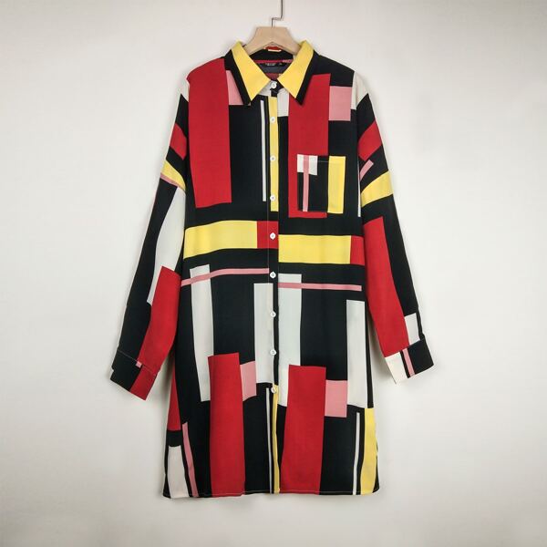 

Plus Geo Button Front Shirt Dress, Multicolor