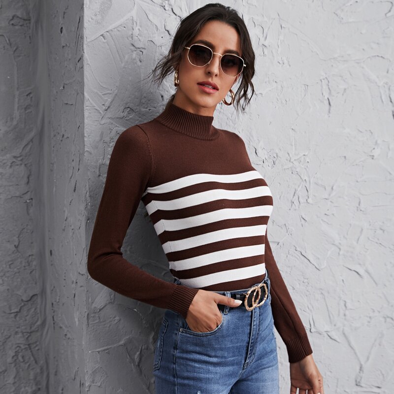 

Mock Neck Striped Sweater, Multicolor