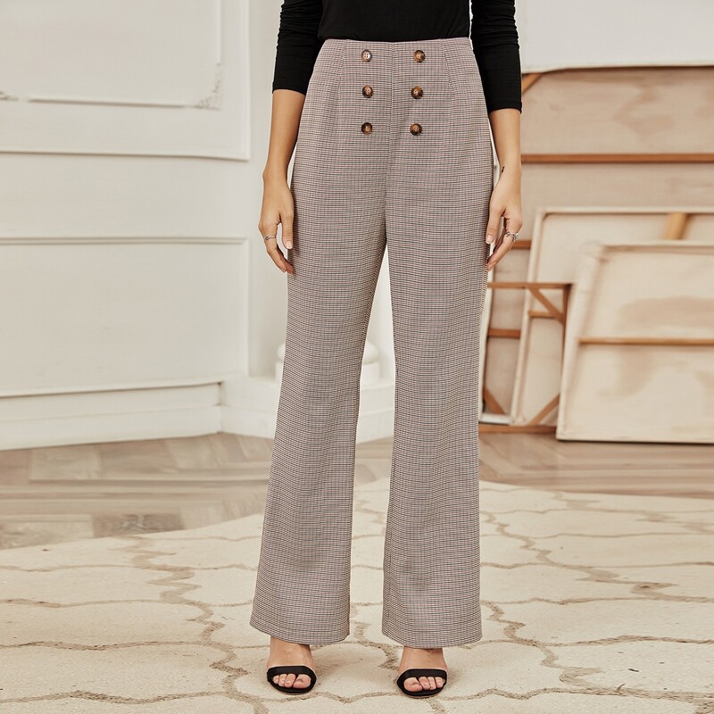 

Plaid Double Breasted Tailored Pants, Multicolor