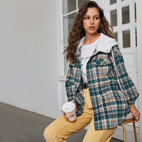 

Flap Detail Tartan Hooded Coat, Multicolor