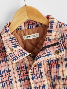 SHEIN Tween Boy 翻盖口袋格子衬垫外套