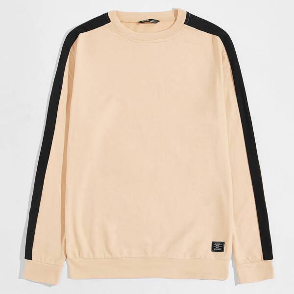 

Men Patched Detail Contrast Panel Pullover, Apricot