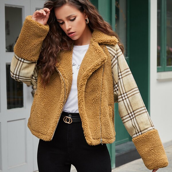

Plaid Spliced Raglan Sleeve Jacket, Multicolor