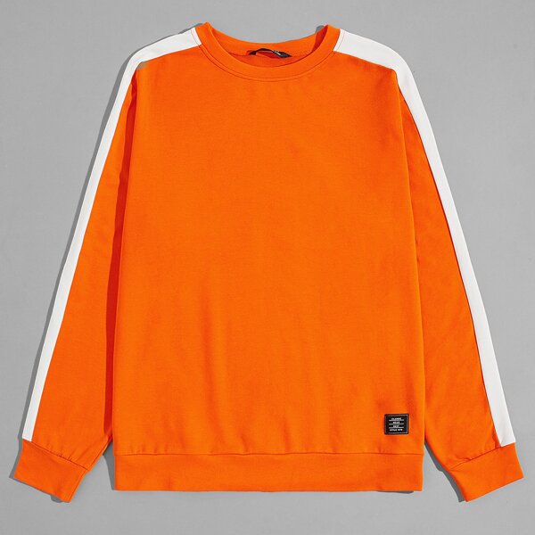 

Men Patched Detail Contrast Panel Pullover, Orange neon