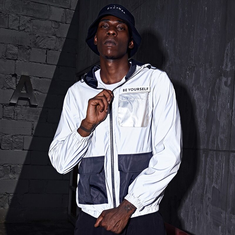 

Guys Flap Pocket Zipper Up Reflective Jacket, Silver