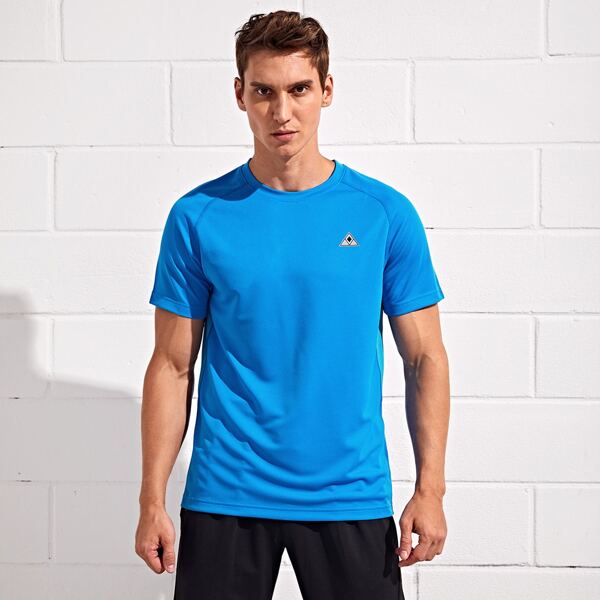 

Men Patched Raglan Sleeve Sports Tee, Blue