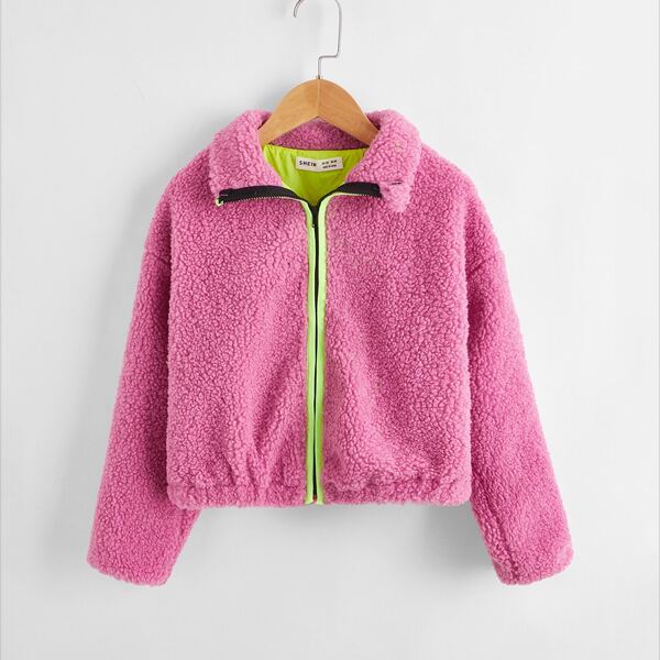 

Girls Drop Shoulder Teddy Jacket, Pink