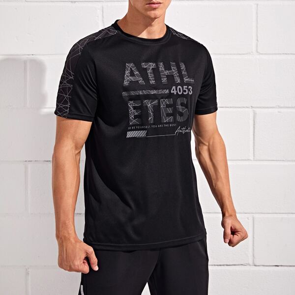 

Men Slogan Graphic Sports Tee, Black
