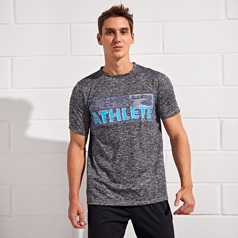 

Men Space Dye Letter Graphic Sports Tee, Grey