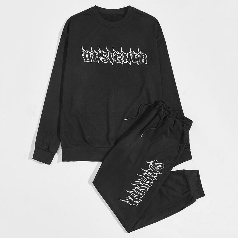 

Guys Letter Graphic Sweatshirt & Drawstring Pants, Black