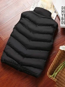 Manfinity Homme Men Letter Patched Zip Up Puffer Plain Going Out Basic Quilted Jacket - Black - View 2