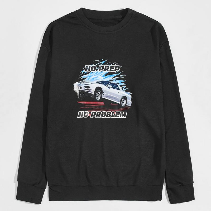 

Guys Car & Letter Graphic Sweatshirt, Black