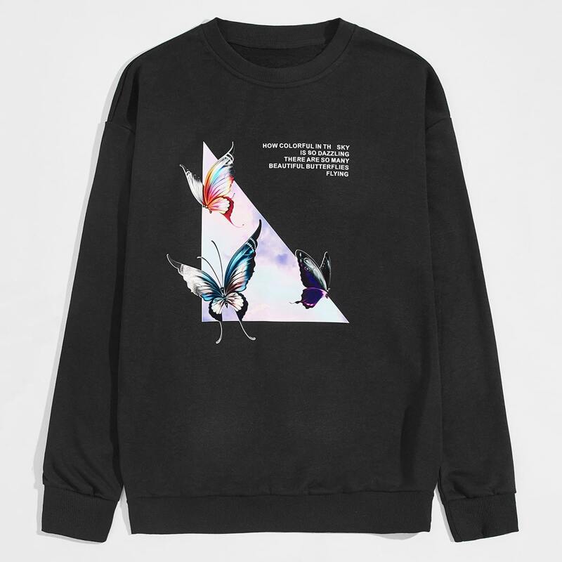 

Guys Butterfly & Letter Graphic Sweatshirt, Black