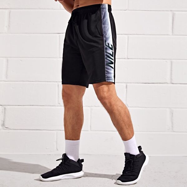

Men Letter Graphic Side Stripe Athletic Shorts, Black