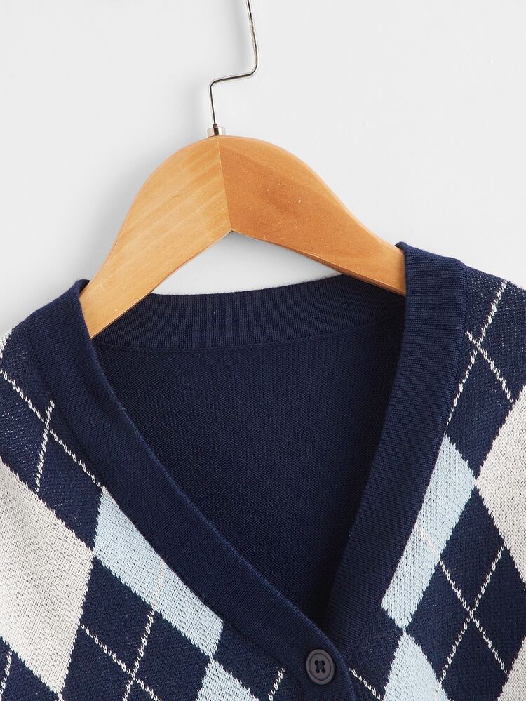 SHEIN Cárdigan con patrón de rombo - Azul Marino - Añade 3