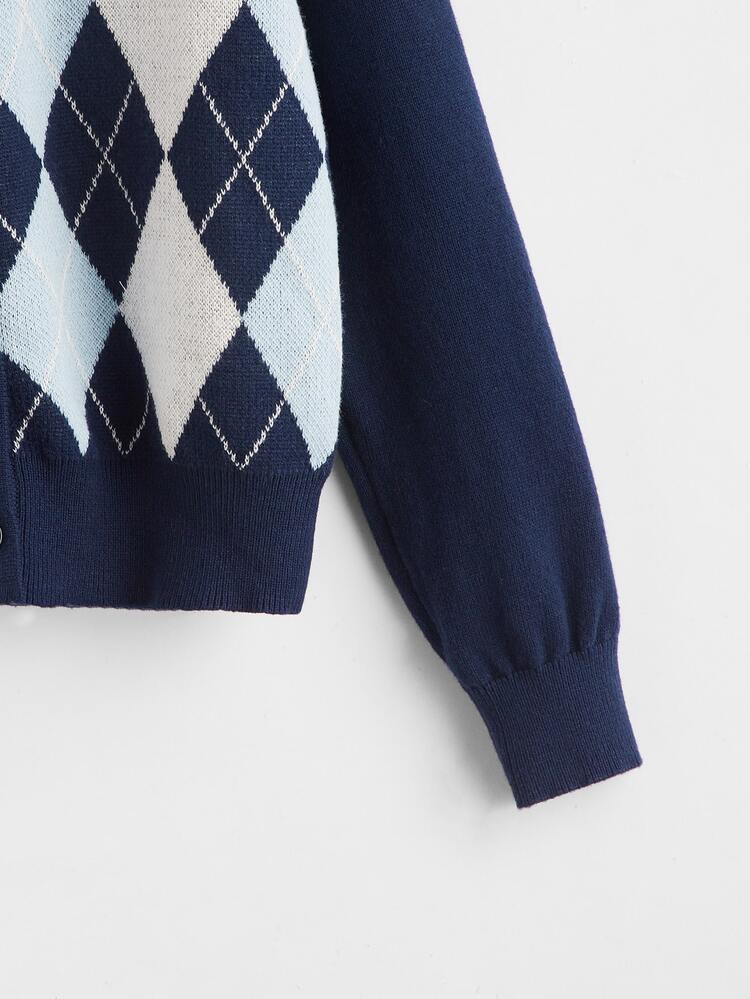 SHEIN Cárdigan con patrón de rombo - Azul Marino - Añade 4