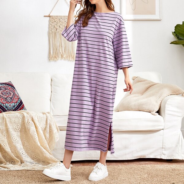 

Split Hem Striped Dress, Lilac purple