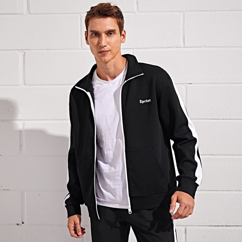 

Guys Letter Graphic Side Panel Sports Jacket, Black