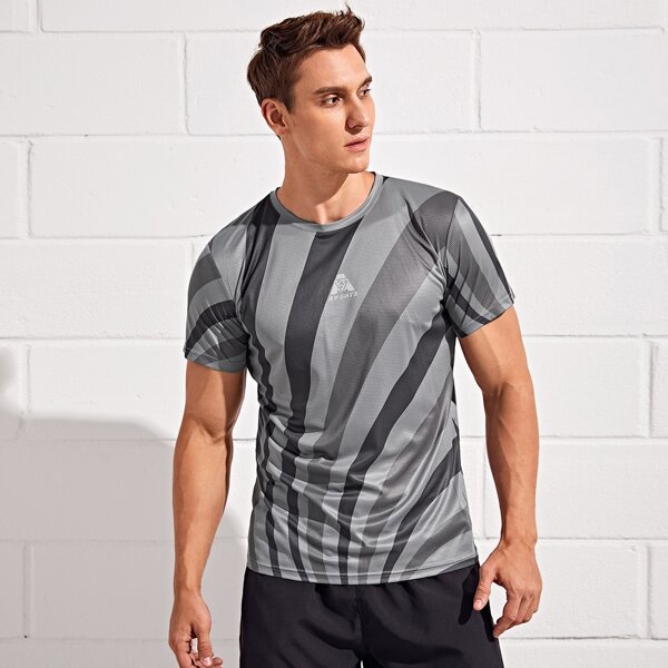 

Men Letter And Striped Sports Tee, Multicolor