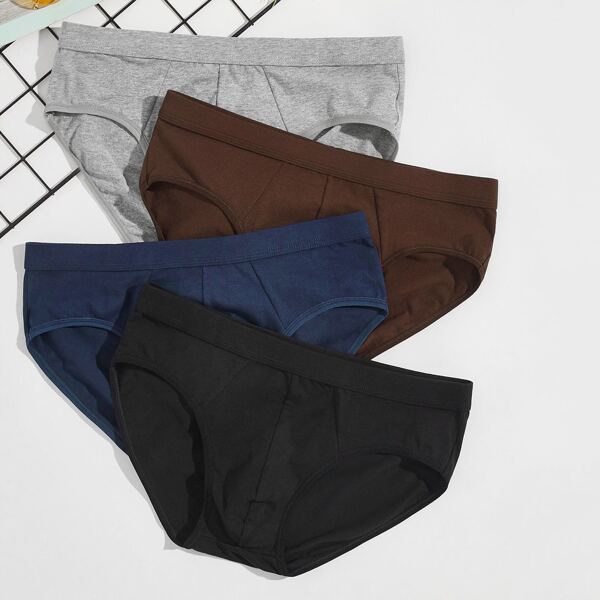 

Men 4pcs Solid Brief, Multicolor