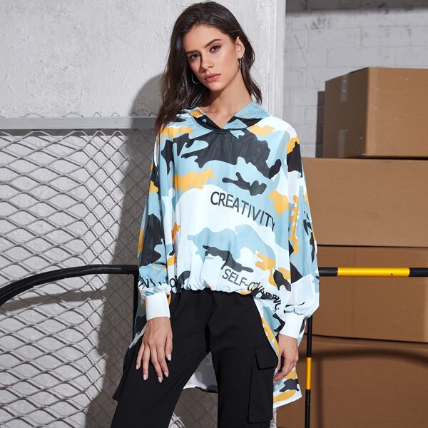 

Drop Shoulder Camo Hoodie, Multicolor