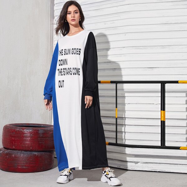 

Slogan Graphic Colorblock Dress, Multicolor