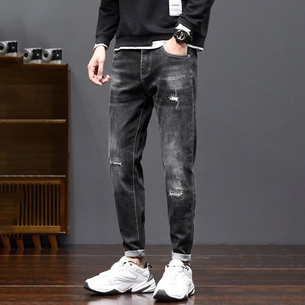 

Men Ripped Washed Jeans, Dark grey