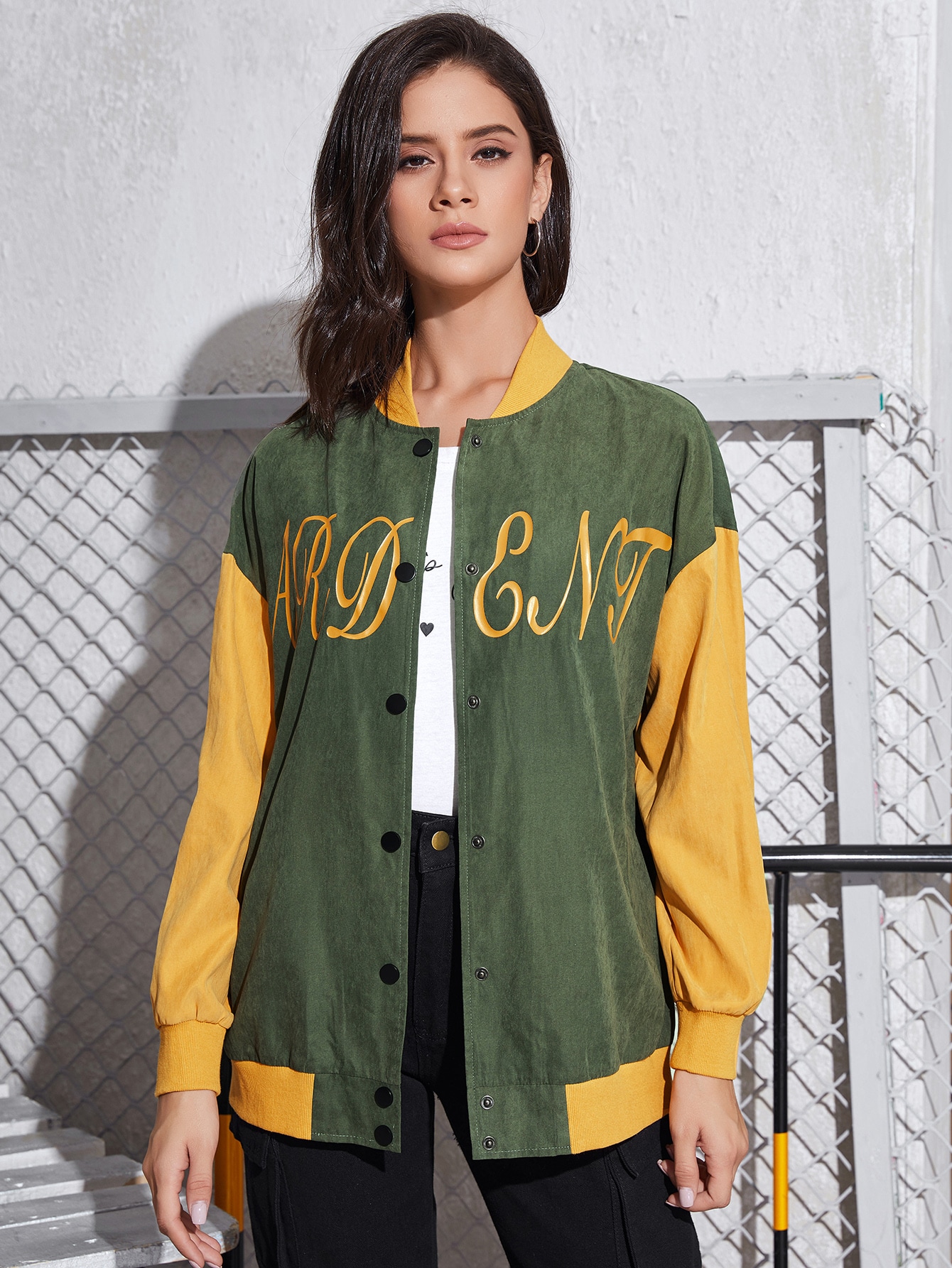 Letter Graphic Colorblock Bomber Jacket thumbnail