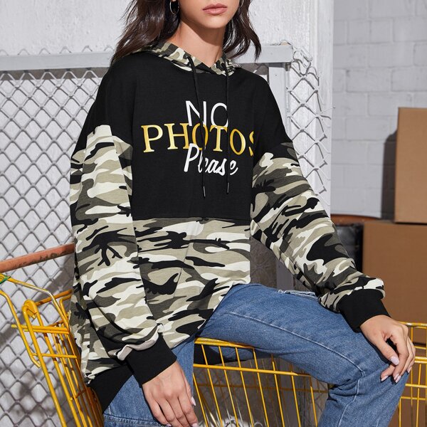 

Letter Graphic Camo Hoodie, Multicolor