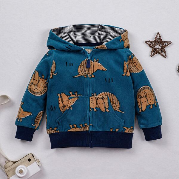 

Toddler Boys Cartoon Graphic Fleece Hooded Jacket, Navy blue