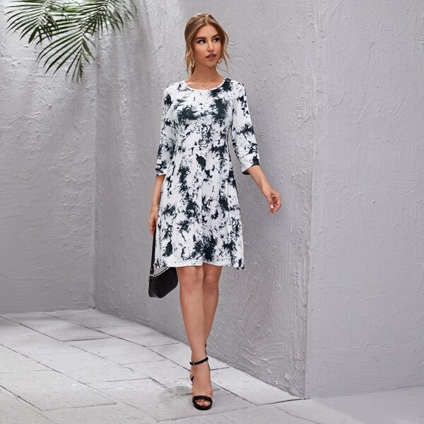 

Tie Dye Tee Dress, Black and white