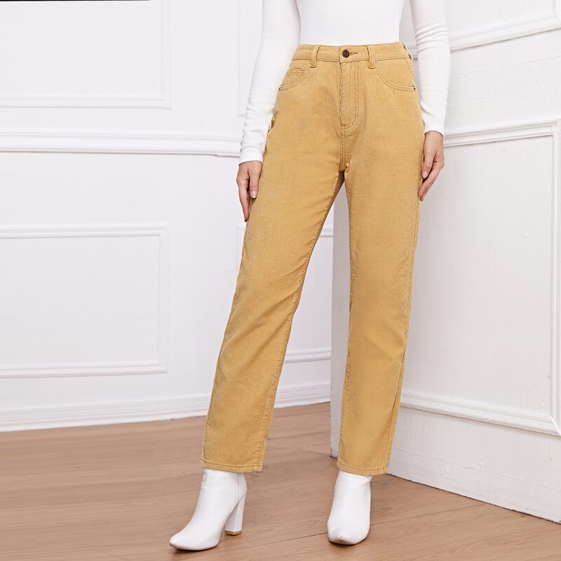 

Zip Fly Slant Pocket Cord Pants, Khaki