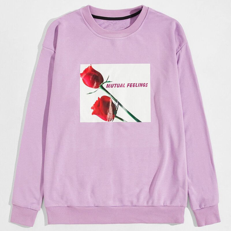 

Guys Floral & Letter Graphic Sweatshirt, Lilac purple