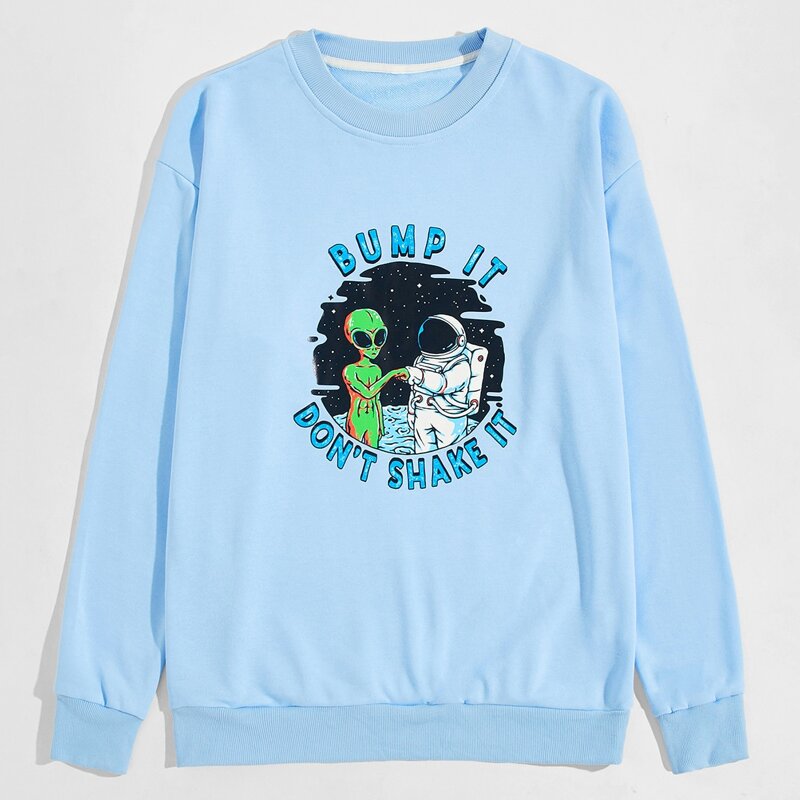 

Guys Alien & Slogan Graphic Sweatshirt, Baby blue