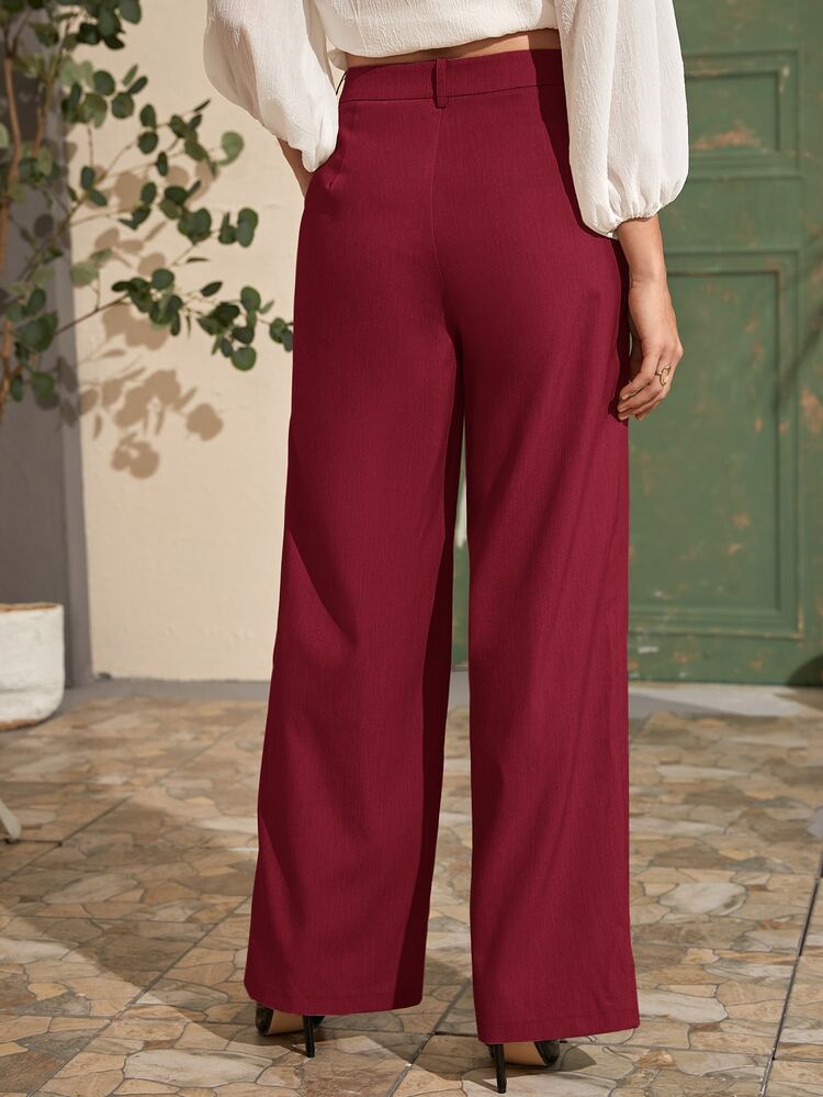 SHEIN Privé High Waist Wide Leg Pants - Burgundy - View 2