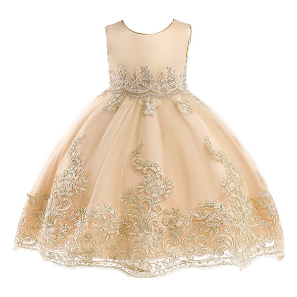 

Girls Floral Embroidered Bow Back Tutu Dress, Apricot