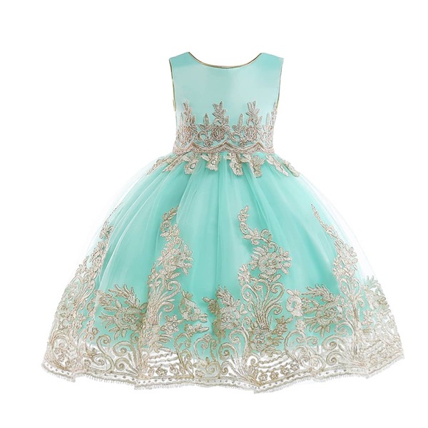 

Girls Floral Embroidered Bow Back Tutu Dress, Mint green