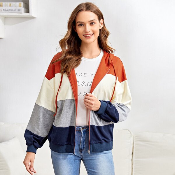 

Drop Shoulder Colorblock Hoodie, Multicolor