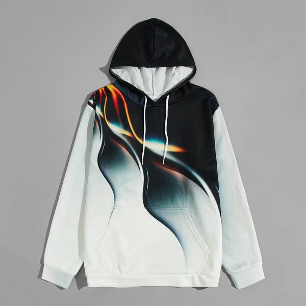 

Men Ombre Kangaroo Pocket Drawstring Hoodie, Multicolor