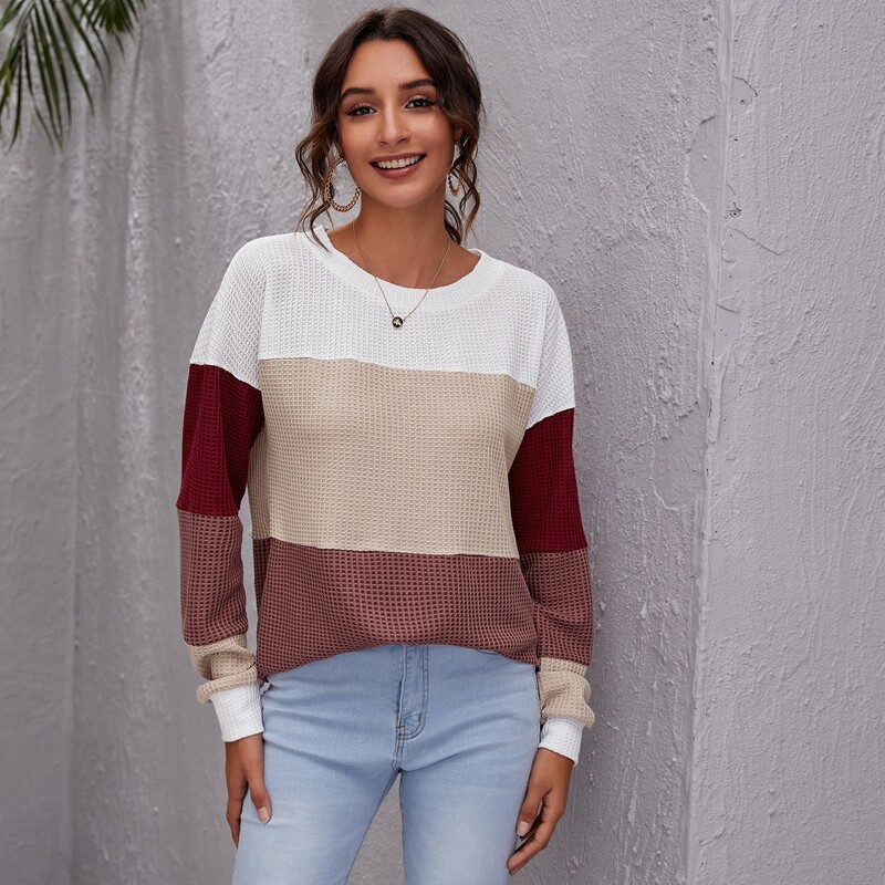 

Cut And Sew Waffle Oversized Tee, Multicolor