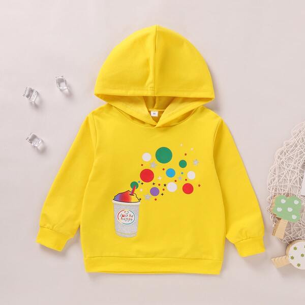 

Toddler Girls Slogan And Polka Dot Print Hoodie, Yellow bright