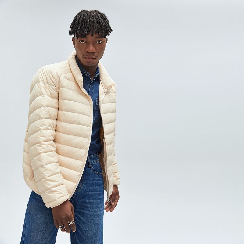 

Guys Solid Zipper Detail Padded Jacket, Beige