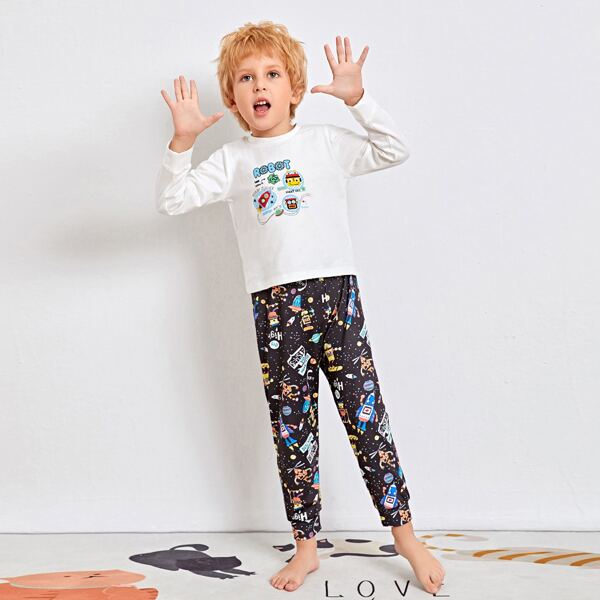 

Toddler Boys Cartoon & Letter Graphic PJ Set, Black and white