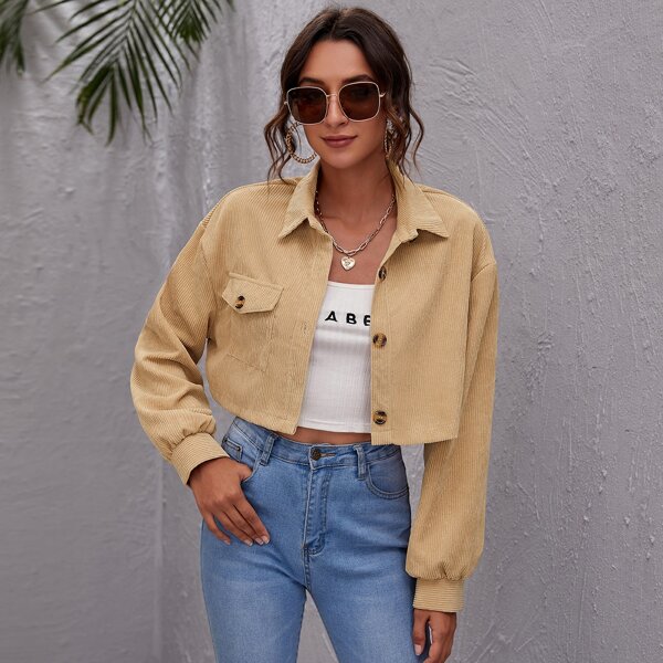 

Button Front Patch Pocket Cord Jacket, Camel