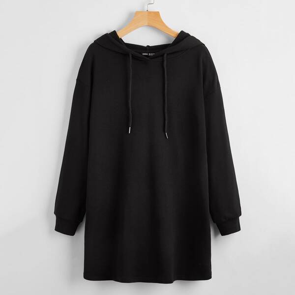 

Drop Shoulder Drawstring Hoodie, Black