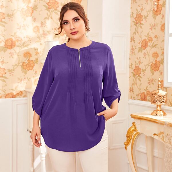 

Plus Roll Up Sleeve Zip Detail Top, Purple